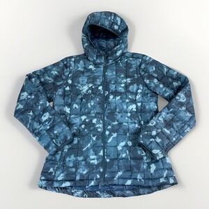 The North Face Womens Printed Themoball Eco Hooded Jacket Sz M Blue Camo Quilted